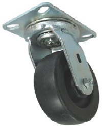 (image for) Caster; Swivel; 5" x 2"; Polyolefin; Plate (4"x4-1/2"; holes: 2-5/8"x3-5/8" slots to 3"x3"; 3/8" bolt); Zinc; Roller Brng; 800#; Metal Thread Guards (Item #63537)