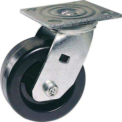(image for) Caster; Swivel; 5\" x 2\"; Polyolefin; Plate; 4\"x4-1/2\"; holes: 2-5/8\"x3-5/8\" (slotted to 3\"x3\"); 3/8\" bolt; Zinc; Roller Brng; 650# (Item #63653)