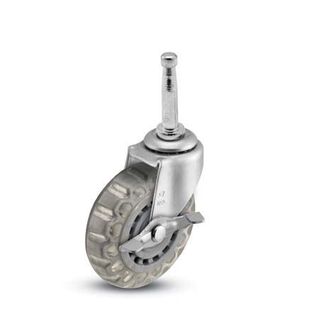 (image for) Caster; Swivel; 3\"x13/16\"; Polyurethane (Clear); Grip Neck (5/16\"x1-1/2\"); Zinc; Plain bore; 120#; Side friction brake (Item #67455)
