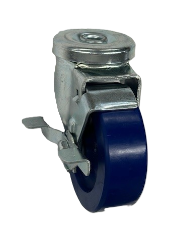 (image for) Caster; Swivel; 4\" x 1-1/4\"; Polyurethane (Solid); Hollow Kingpin (1/2\" bolt hole); Zinc; Delrin Spanner; 350#; Dust Cover (Mtl); Wheel Brake (Item #63910)