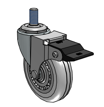 Caster; Swivel; 3\" x 13/16\"; Polyurethane (Clear); Threaded Stem (3/8\"-16TPI x 1-1/2\"); Zinc; Plain bore; 120#; Pedal style brake (Item #64098)