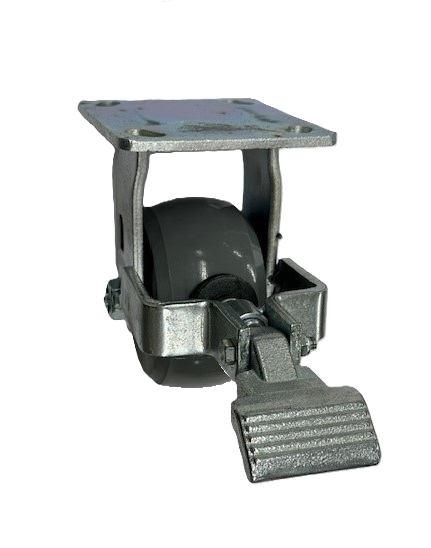 (image for) Caster; Rigid; 4\" x 2\"; Solid 65D Polyurethane; Plate (4\"x4-1/2\"; holes: 2-5/8\"x3-5/8\" slots to 3\"x3\"; 3/8\" bolt); Zinc; Roller Brng; 1000#; Face Brake (Item #63063)