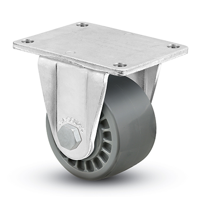 Caster; Rigid; 3\" x 1-13/16\"; Urethane (Gray); Plate (3-1/8\"x4-1/8\"; holes: 2-3/8\"x3-3/8\"; 5/16\" bolt); Zinc; Roller Brng; 1000# (Item #64284)