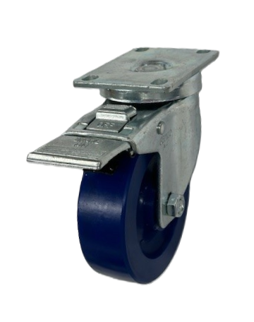(image for) Caster; Swivel; 4\" x 1-1/4\"; Polyurethane (Solid); Plate (2-5/8\"x3-3/4\"; holes: 1-3/4\"x2-3/4\" slots to 3\"; 5/16\" bolt); Zinc; 300#; Dust Cover; Total Lock Brake (Item #63899)