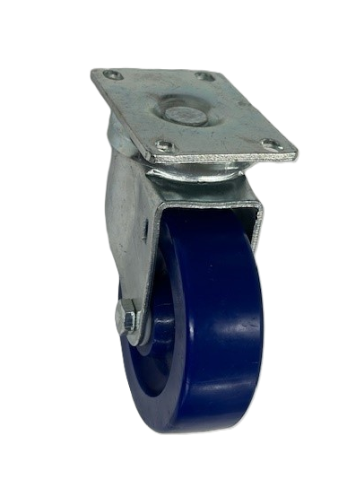 (image for) Caster; Swivel; 4\" x 1-1/4\"; Polyurethane (Solid); Plate (2-5/8\"x3-3/4\"; holes: 1-3/4\"x2-3/4\" slots to 3\"; 5/16\" bolt); Zinc; Delrin Spanner; 300#; Dust Cover (Item #63901)