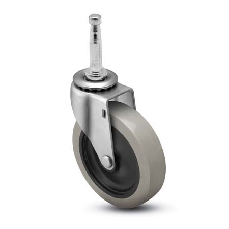 Caster; Swivel; 3\" x 13/16\"; PolyU on PolyO (Gray); Grip Neck (5/16\" x 1-1/2\"); Zinc; Plain bore; 120# (Item #64513)