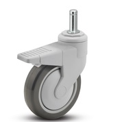 (image for) Caster; Swivel; 4"x1-1/4"; PolyU on PolyO (Gray); Grip Ring (7/16"x1-7/16"); Nylon; Precision Ball Brng; 220#; Total Lock; Thread guards (Item #66871)