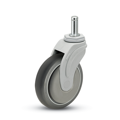 Caster; Swivel; 3\" x 1-1/4\"; PolyU on PolyO (Gray); Grip Ring (7/16\" x 1-7/16\"); Nylon (Gray); Prec Ball Brngs; 200#; Thread guards (Item #63301)