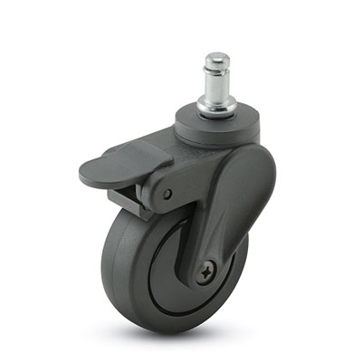 Caster; Swivel; 3\" x 15/16\"; Dark PolyU on PolyO; Grip Ring (7/16\" x 7/8\"); Black GFN; Delrin Bushing; 120#; Pedal Brake (Item #66278)