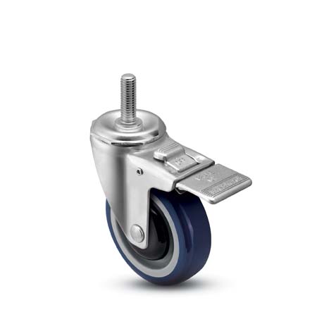 (image for) Caster; Swivel; 4\" x 1-1/4\"; PolyU on PolyO (Blue); Threaded Stem (1/2\"-13TPI x 1\"); Precision Ball Brng; 300#; Total Lock; Bearing Cover; Dust Cover (Mtl) (Item #64901)