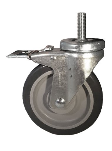 (image for) Caster; Swivel; 4\" x 1-1/4\"; PolyU on PolyO (Gr/Bg); Threaded Stem (1/2\"-13TPI x 1\"); Zinc; Delrin Spanner; 300#; Total Lock; Steel Brake Pedal (Item #66447)