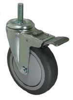 Caster; Swivel; 5 x 1-1/4; PolyU on PolyO (Gray); Threaded Stem; 1/2-13TPI x 1-1/2; Zinc; Precision Ball Brng; 300#; Pedal Lock; Wheel; Thread guards (Item #68256)