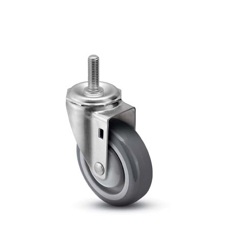 (image for) Caster; Swivel; 4\"x1-1/4\"; PolyU on PolyO (Gray); Threaded Stem (1/2\"-13TPI x 2-13/16\"); Zinc; Ball Brng; 300#; Bearing Cover; Dustcap (Item #67357)