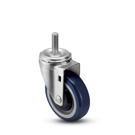 (image for) Caster; Swivel; 5\" x 1-1/4\"; PolyU on PolyO (Blue); Threaded Stem (1/2\"-13TPI x 1-1/2\"); Zinc; Precision Ball Brng; 315#; Thread Guards; Dust Cover (Mtl) (Item #65000)