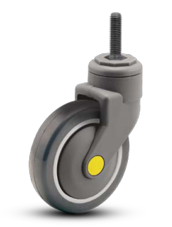 Caster; Swivel; 4\" x 1-1/4\"; Conductive PolyU (Gray); Threaded Stem (1/2\"-13TPI x 3/4\"); Plastic/ Nylon; Precision Ball Brng; 220#; ESD; Thread guards (Item #66401)