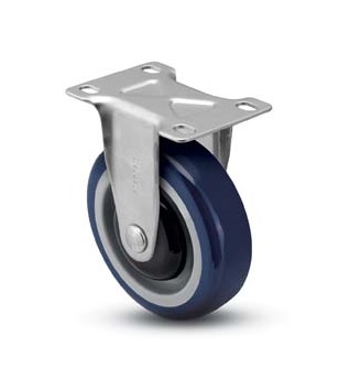 (image for) Caster; Rigid; 5\" x 1-1/4\"; PolyU on PolyO (Blue); Plate (3-1/8\"x4-1/8\": holes: 1-3/4\"x2-15/16\" slots to 2-3/8\"x3-3/8\"; 3/8\" bolt); Zinc; Prec BB; 300# (Item #64570)