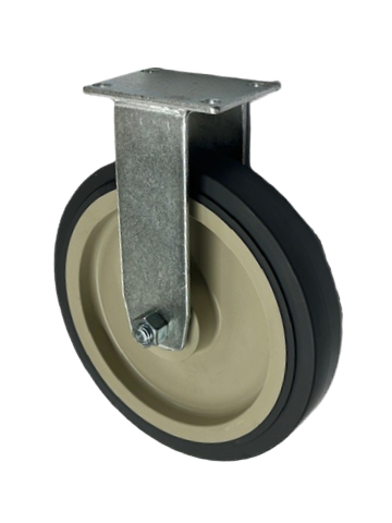 Caster; Rigid; 8\" x 1-1/2\"; PolyU on PolyO (Gray); Plate; 2-3/8\"x3-5/8\": holes: 1-3/4\"x2-7/8\" (slotted to 3\"); 3/8\" bolt; Zinc; Ball Brng; 400# (Item #67921)
