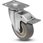 Caster; Swivel; 5" x 1-1/4"; PolyU on PolyO (Gray); Plate (2-1/2"x3-5/8"); Stainless Yoke & Prec BB; Dustcap; Total Lock (Item #62590)