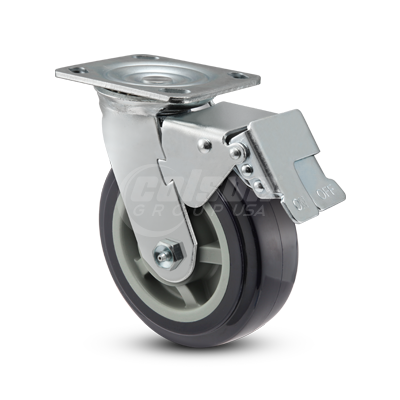(image for) Caster; Swivel; 4\" x 2\"; Blue Thermo-Urethane; Plate (4\"x4-1/2\"; holes: 2-5/8\"x3-5/8\" slots to 3\"x3\"; 3/8\" bolt); Dual Sealed Prec Ball Brng; 600#; Total Lock (Item #63756)