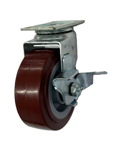 (image for) Caster; Swivel; 5\" x 2\"; PolyU on PolyO (Blue); Plate (2-1/2\"x3-5/8\"; holes: 1-3/4\"x2-7/8\" slotted to 3\"; 5/16\" bolt); Zinc; Roller Brng; 375#; Tread brake (Item #65267)