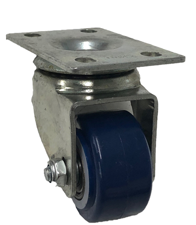(image for) Caster; Swivel; 3\" x 1-1/4\"; PolyU on PolyO (Blue); Top Plate (3-1/8\"x4-1/8\"; holes: 2-3/8\"x3-3/8\";1/4\" bolt); Zinc; Ball Brng; 210# (Item #64631)