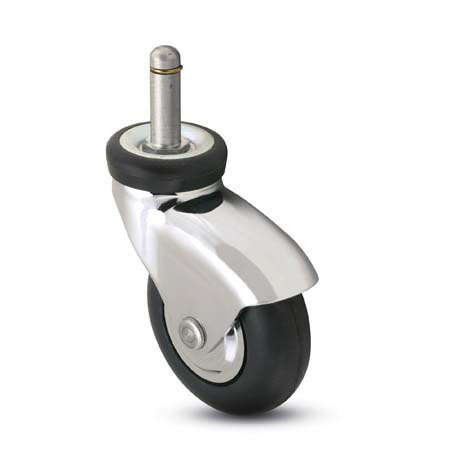 Caster; Std; Swiv; 3 x 15/16; Rubber; Soft; Grip Ring; 7/16 x 1-7/8; Chrome; Precision Ball Brng; Hooded; Thread Guards (Item #68430)