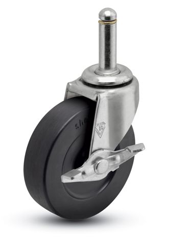 (image for) Caster; Swivel; 2\" x 13/16\"; Rubber (Hard; Non-marking); Grip Ring (7/16\" x 1-7/16\"); Zinc; Plain bore; 90#; Side friction brake (Item #64978)