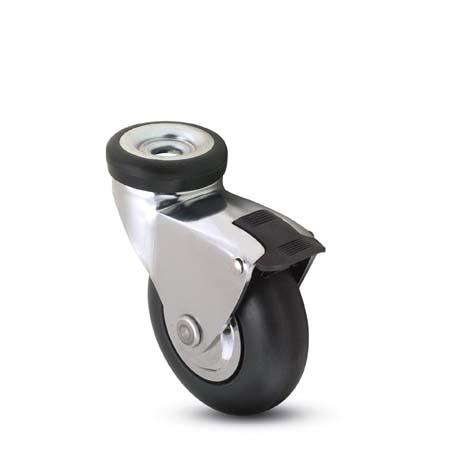 (image for) Caster; Swivel; 3\" x 15/16\"; Rubber (Soft; non-marking); Hollow Kingpin; 3/8\" bolt; Chrome; Precision Ball Brng; 110#; Wheel Brake (Item #66524)