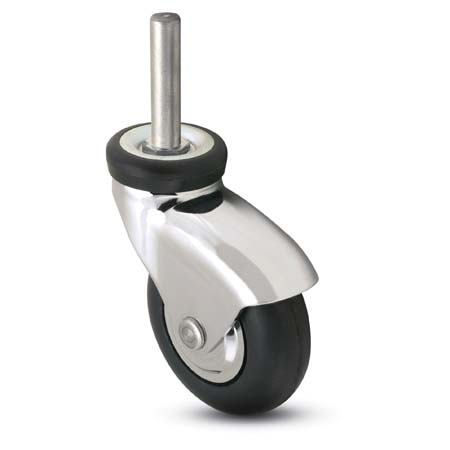 (image for) Caster; Swivel; 3\" x 15/16\"; Rubber; Soft; Threaded Stem; 3/8\"-16TPI x 3/4\"; Bright Chrome; Precision Ball Brng; 110#; Hood (Item #68184)