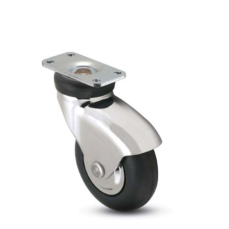 (image for) Caster; Swivel; 3\" x 1\"; Rubber (Soft; non-marking); Plate (2-1/2\"x3-5/8\": holes: 1-3/4\"x2-13/16\" (slots to 3-1/16\"); 5/16\" bolt); Chrome; Precision Ball; 175# (Item #66225)