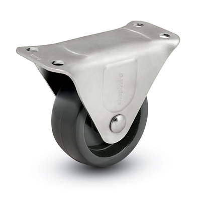 (image for) Caster; Rigid; 3\" x 1-1/4\"; Rubber (Soft; non-marking); Plate (3-1/8\"x4-1/8\": holes: 1-3/4\"x2-15/16\" slots to 2-3/8\"x3-3/8\"; 3/8\" bolt); Zinc; Plain bore; 300# (Item #63240)