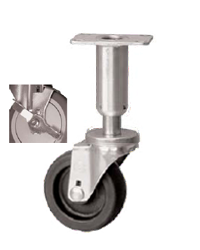 (image for) Leveling Caster; Swivel; 3"x1-1/4"; Polyolefin; Plate (3-1/2"x3-1/2": holes: 2-5/8x2-5/8; 5/16 bolt); 300# Load height: 7.7" - 9.3"; Tread Brake (Item #66972)