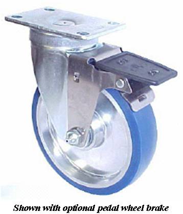 (image for) Caster; Swiv; 5x1-1/4; Rubber on Alum; Top Plate; 2-1/2x3-5/8; holes: 1-3/4x2-7/8 (slotted to 3); 5/16 bolt; Zinc; Prec Brng; Wgt Cap: 250#; PWB (Item #69880)