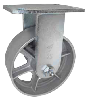 (image for) Caster; Rigid; 8\" x 3\"; Cast Iron; Top Plate (4-1/2\"x6-1/4\"; holes: 2-7/16\"x4-15/16\" slotted to 3-3/8\"x5-1/4\"; 1/2\" bolt); Zinc; Roller Brng; 2400# (Item #65182)