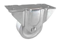 (image for) Caster; Rigid; 3" x 1-1/4"; Cast Iron; Plate (2-1/4" x 5-1/8": holes: 1-3/16" x 4"; 1/4" bolt); Zinc; Plain bore; 300# (Item #63434)
