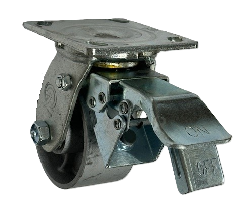 (image for) Caster; Swivel; 6\" x 2\"; Cast Iron; Top Plate (4\"x4-1/2\"; holes: 2-5/8\"x3-5/8\" slotted to 3\"x3\"; 3/8\" bolt); Zinc; Roller Brng; 1200#; Total Lock (Leading) (Item #66029)