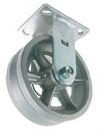 Caster; Rigid; 6" x 3"; V-Groove (1-3/8) Cast Iron; Plate (4-1/2"x6-1/4"; holes: 2-7/16"x4-15/16" slotted to 3-3/8"x5-1/4"; 1/2" bolt); Zinc; Roller Brng; 2400# (Item #66465)