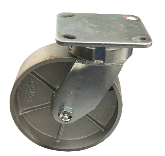 Caster; Swivel; 6\" x 3\"; V-Groove (1-3/8\") Cast Iron; Plate (6-1/4\"x7-1/2\": holes: 4-1/8\"x6\" slots to 4-1/2\"x6-1/8\"; 1/2\" bolt); Roller Brng; 3500#; Kingpinless (Item #64678)