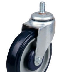 Caster; Swivel; 5" x 1-1/4"; PolyU on PolyO (Black); Threaded Stem (1/2"-13TPI x 1-1/2"); Zinc; Ball Brng; 250# (Item #66600)