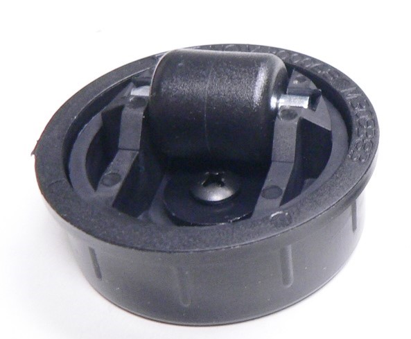 Low Profile Cabinet Caster; Swiveling; 3/4\" wheel; Plastic Friction Fit Housing; 1.85\" Cut out; Black; Plain bore; 330#; 3/8\" off floor (Load height) (Item #63935)