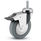 (image for) Caster; Swivel; 3" x 7/8"; Thermoplastized Rubber (Gray); Grip Ring (7/16"x1-7/16"); Chrome; Ball Brng; 140#; Total Lock; Thread Guards (Item #66580)