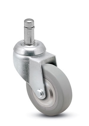 Caster; Swivel; 3\" x 13/16\"; Thermoplastized Rubber (Gray); Grip Ring; 3/8\"x1\"; Zinc; Plain bore; 110# (Item #67879)