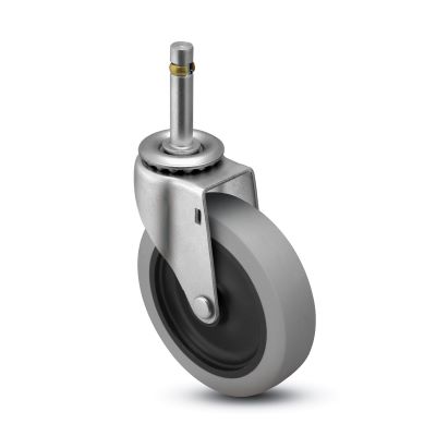 (image for) Caster; Swivel; 3\" x 13/16\"; Thermoplastized Rubber (Gray); Grip Ring (7/16\" x 1-3/8\" w/ brass band); Zinc; Plain bore; 110# (Item #63131)