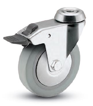(image for) Caster; Swivel; 2\" x 3/4\"; Thermoplastized Rubber (Gray); Hollow Kingpin (3/8\" bolt hole); Chrome; Plain bore; 110#; Total Lock (See also 65965) (Item #63780)