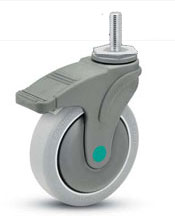 (image for) Caster; Swivel; 6" x 1-1/4"; Thermoplastized Rubber (Gray); Hollow Kingpin (1/2" bolt hole); Nylon; Precision Ball Brng; 325#; Total Pedal Brake (Item #66812)