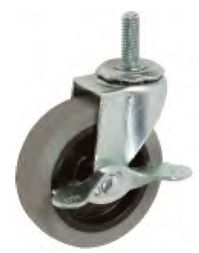 (image for) Caster; Swivel; 4\" x 1-1/4\"; Thermoplastized Rubber (Gray); Threaded Stem (1/2\"-13TPI x 1-1/2\"); Stainless; Delrin Spanner; 250#; Dustcover; Wheel Brake (Item #63947)
