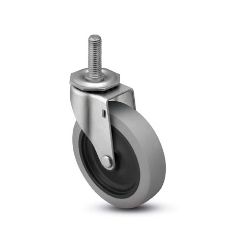 (image for) Caster; Swivel; 3\" x 13/16\"; Thermoplastized Rubber (Gray); Threaded Stem (3/8\"-16TPI x 1-1/2\"); Zinc; Plain bore; 110# (Item #66354)