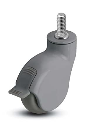 (image for) Caster; Swivel; 4 x 1-1/4; Gray TPR Rubber; Threaded Stem (1/2-13TPI x 1\"); Gray Rig; Precision Ball Brg; 225#; Raceway Seal; Thread guards; Pedal Brake (Item #63348)