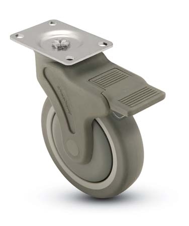 (image for) Caster; Swivel; 6\" x 1-1/4\"; PolyU on PolyO (Gray); Plate (2-1/2\"x3-5/8\": holes: 1-3/4\"x2-13/16\" (slotted to 3-1/16\"); 5/16\" bolt); Prec BB; 325#; Total Lock (Item #65971)