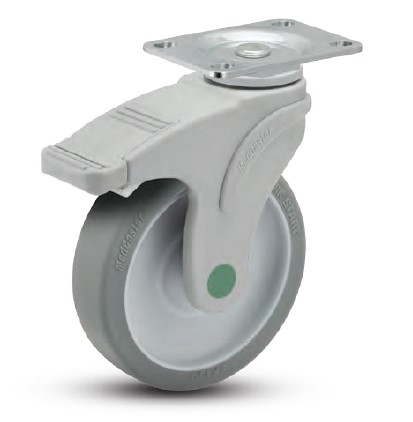 (image for) Caster; Swiv; 4\" x 1-1/4\"; TPR (GY); Plt (2-1/2\"x3-5/8\": hls: 1-3/4\"x2-13/16\" (slot to 3-1/16\"); 5/16\" bolt); Nylon; Prec Ball Brng; 150#; Non-Magn.; Ttl. Lock (Item #63313)